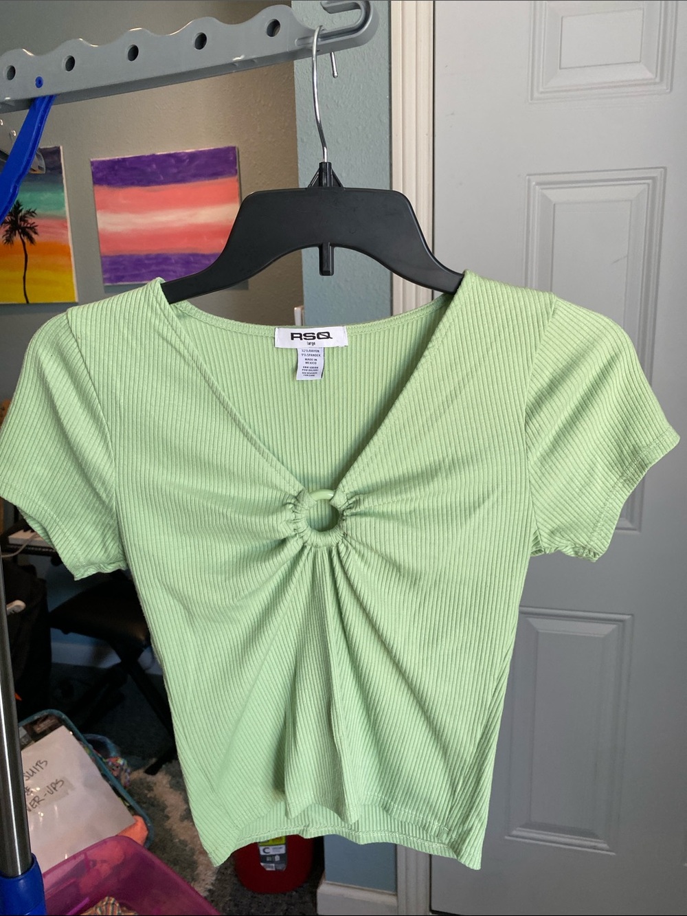 RSQ Light Green Ribbed Ring-Front Crop Top